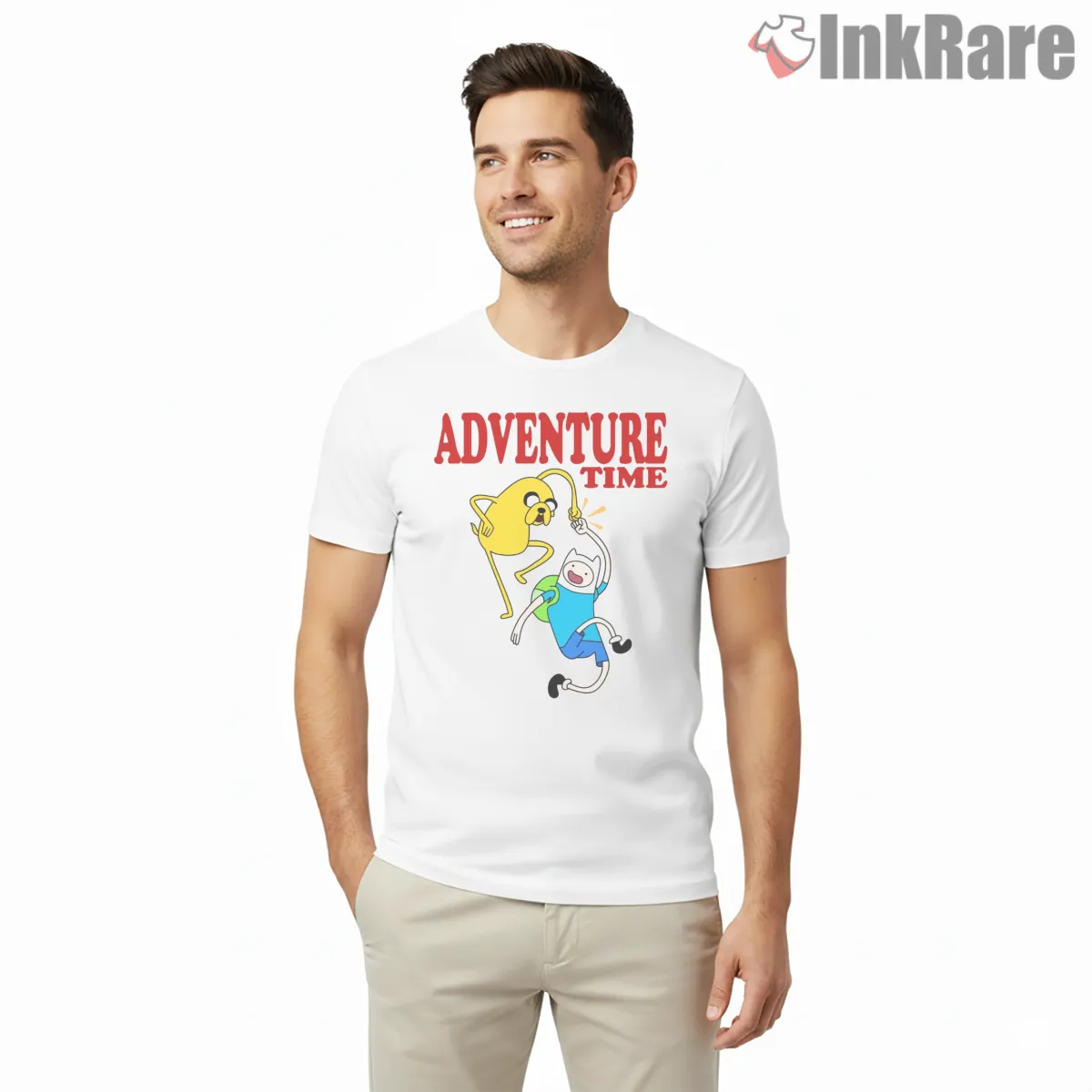 Finn And Jake Jumping Adventure Logo Cartoon Short Sleeve White Finn And Jake Jumping Adventure Logo Cartoon Shirt on white short sleeve shirt for men graphic tee