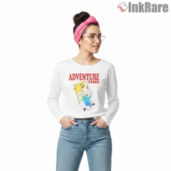 Finn And Jake Jumping Adventure Logo Cartoon Shirt on white long sleeve shirt for women graphic tee