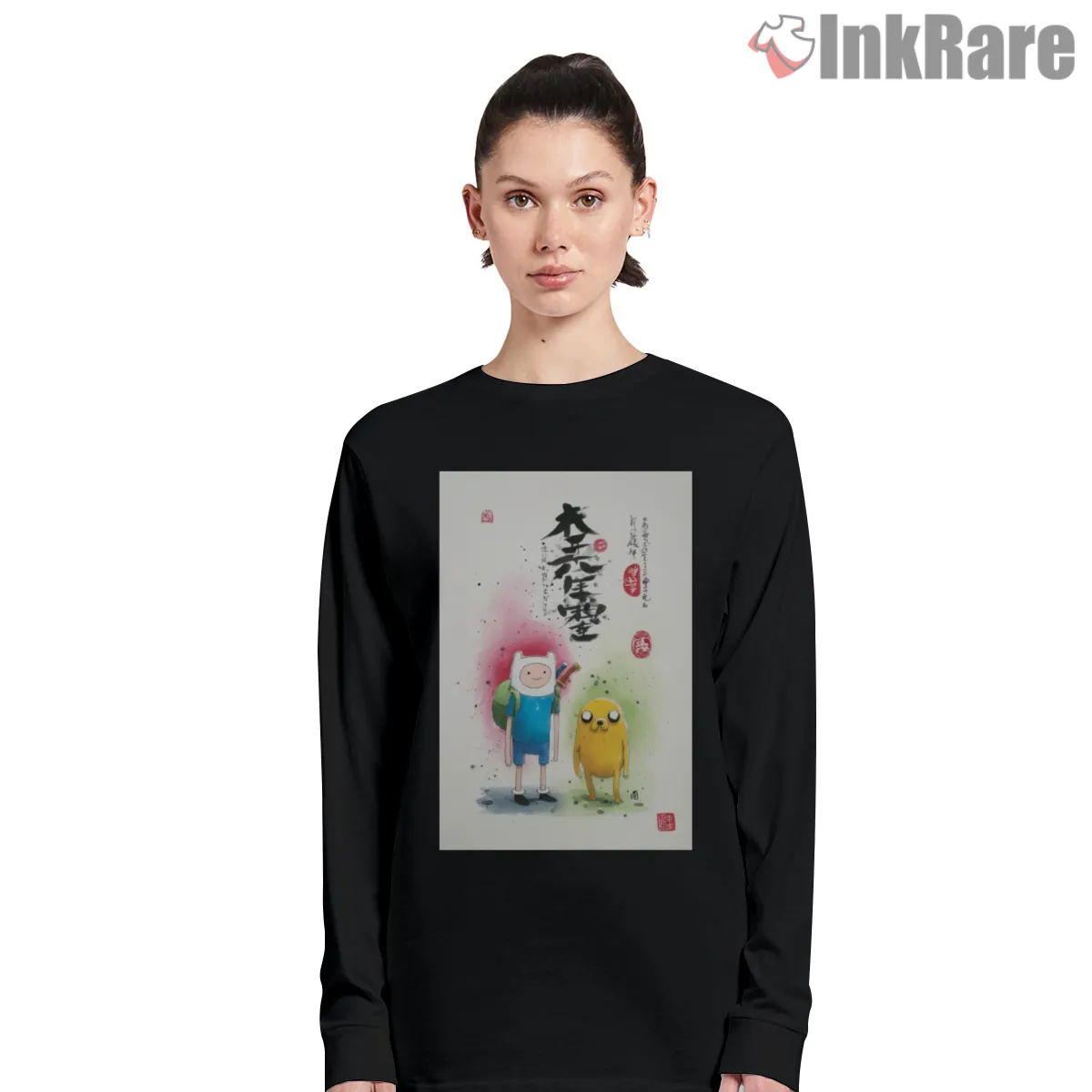 Finn And Jake Minimal Ink Brush Painting Cartoon Long Sleeve Black Finn And Jake Minimal Ink Brush Painting Cartoon Shirt on black long sleeve shirt for women graphic tee