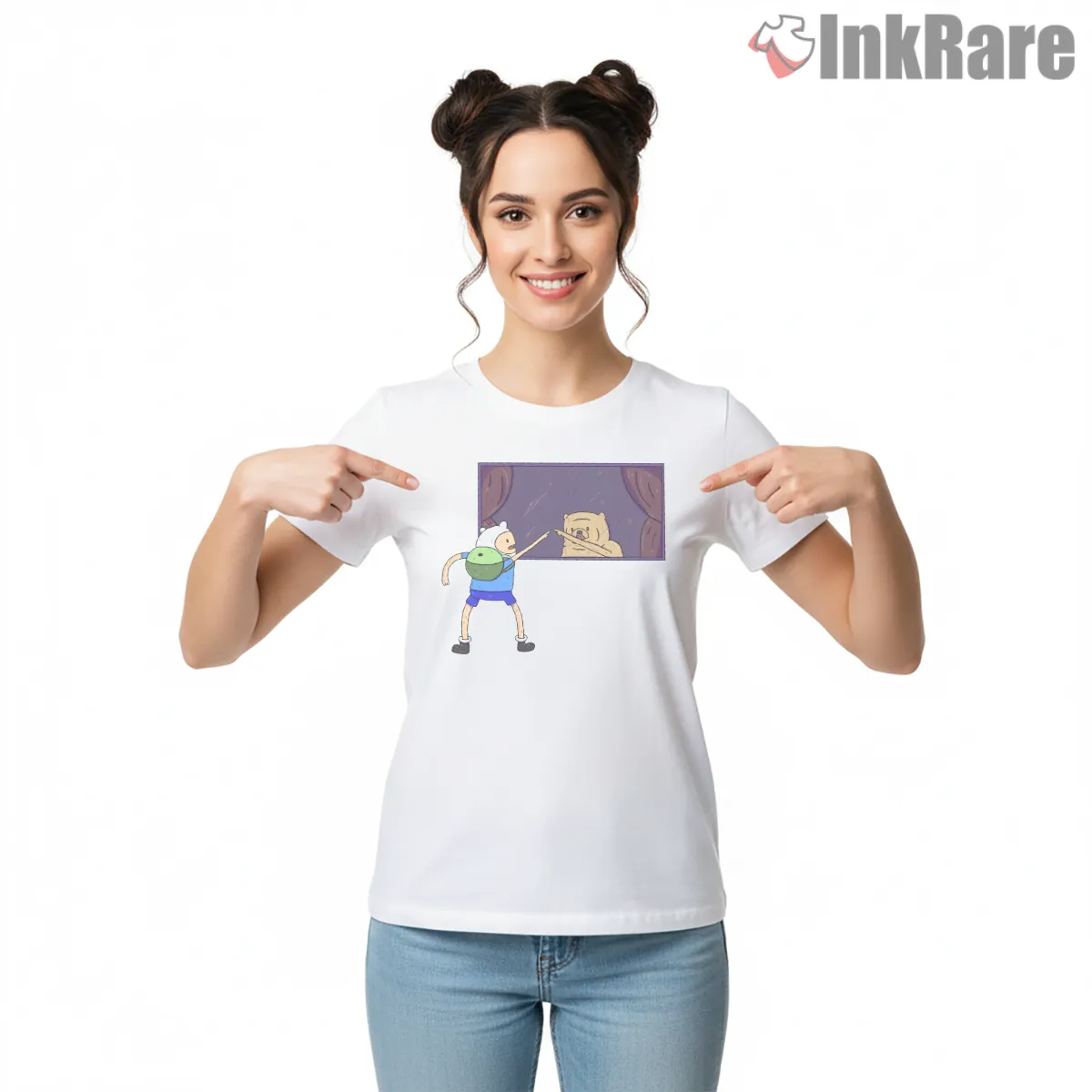 Finn And Jake Reflection Mirror Scene Cartoon Short Sleeve White Finn And Jake Reflection Mirror Scene Cartoon Shirt on white short sleeve shirt for women graphic tee