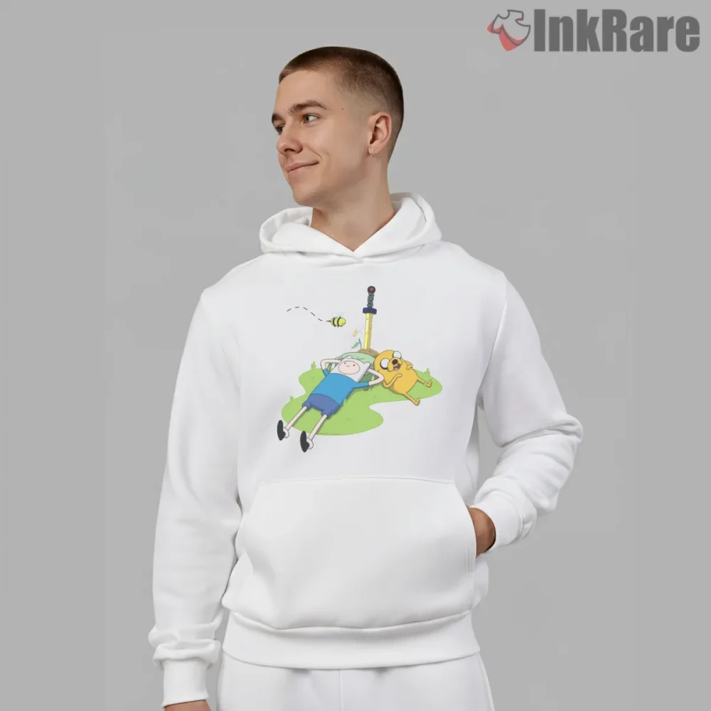 Finn And Jake Relaxing On Grass Calm Cartoon Shirt on white hoodie for men graphic tee