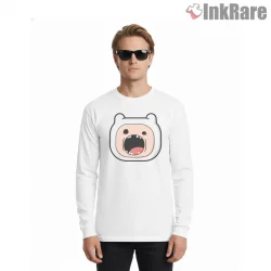 Finn Angry Expression Close Up Cartoon Shirt on white long sleeve shirt for men graphic tee