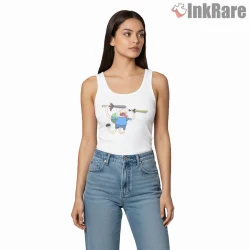 Finn Dual Swords Action Adventure Cartoon Shirt on white tank top for women graphic tee
