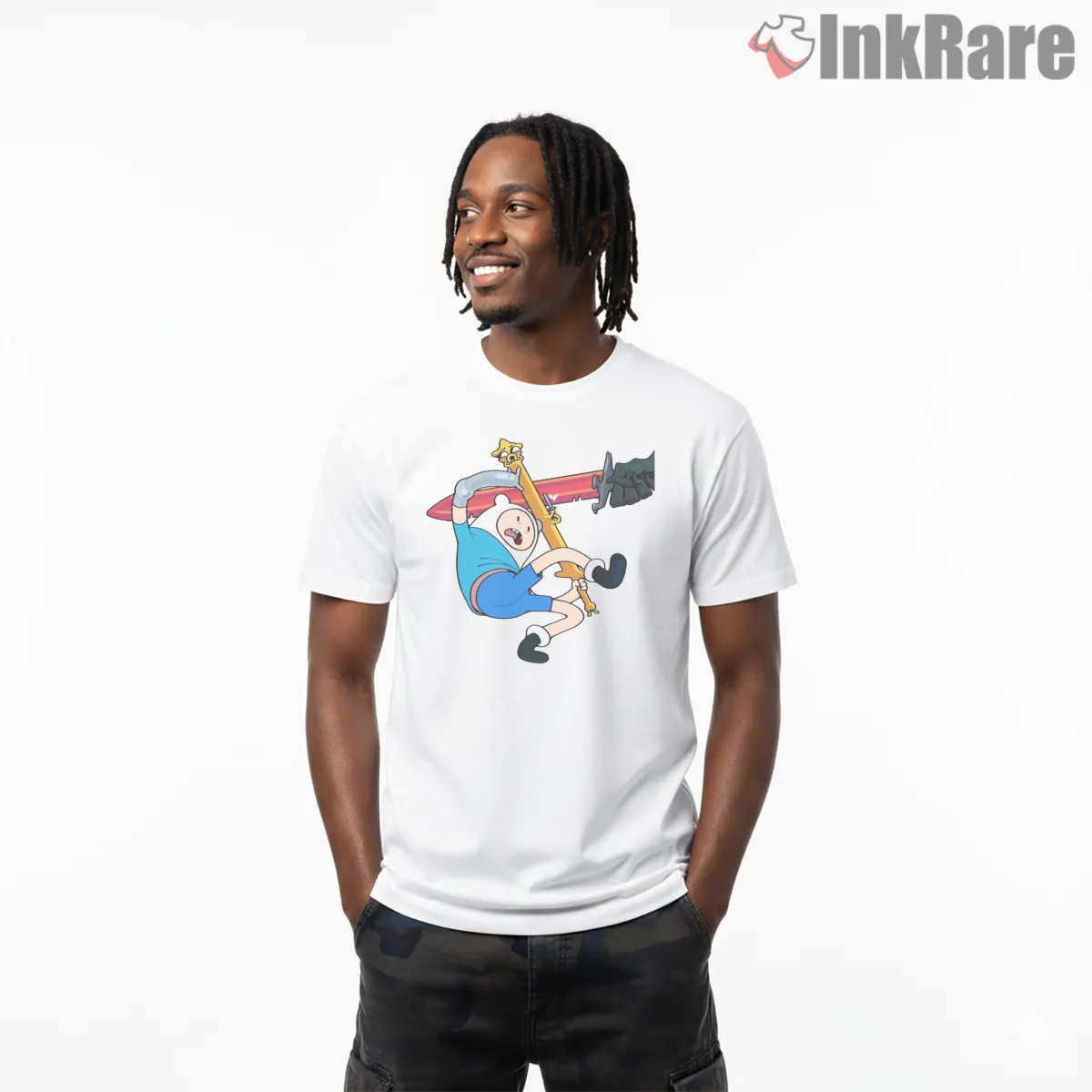 Finn Final Battle Sword Action Adventure Cartoon Short Sleeve White Finn Final Battle Sword Action Adventure Cartoon Shirt on white short sleeve shirt for men graphic tee