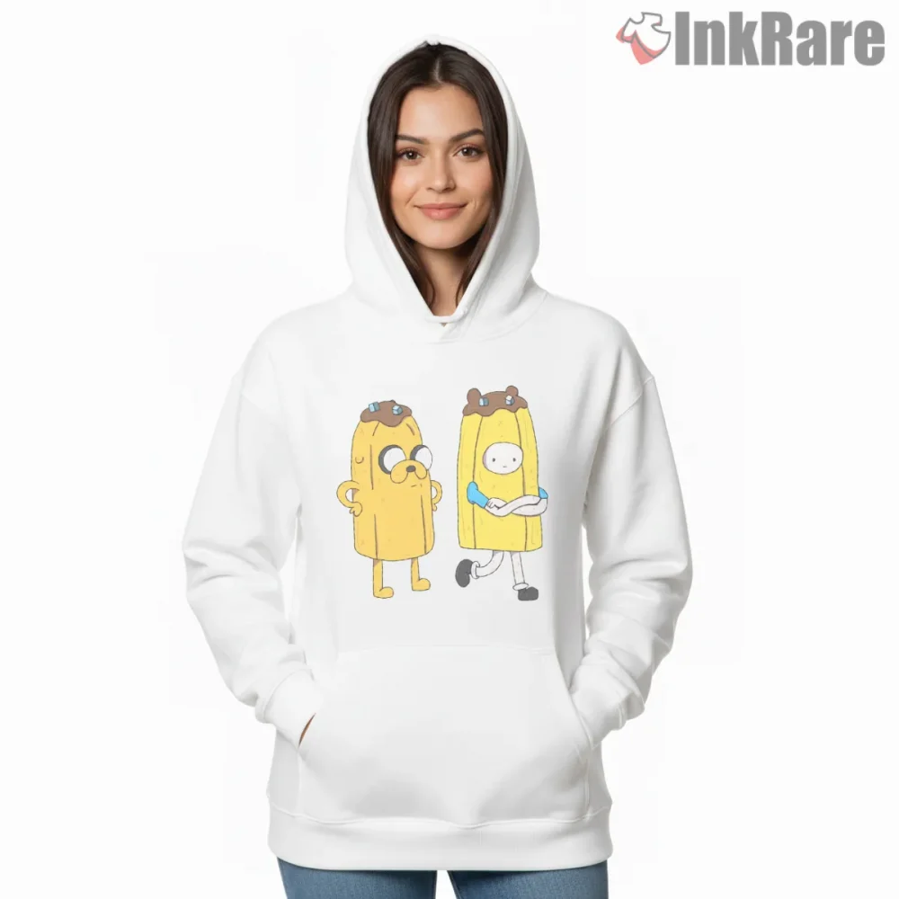 Finn Jake Banana Guards Funny Group Cartoon Shirt on white hoodie for women graphic tee