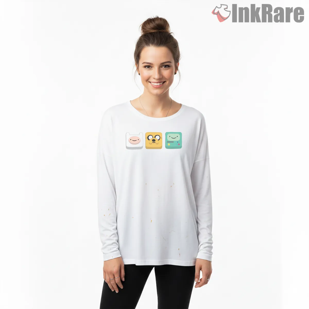 Finn Jake Bmo Minimal Icon Trio Cartoon Long Sleeve White Finn Jake Bmo Minimal Icon Trio Cartoon Shirt on white long sleeve shirt for women graphic tee