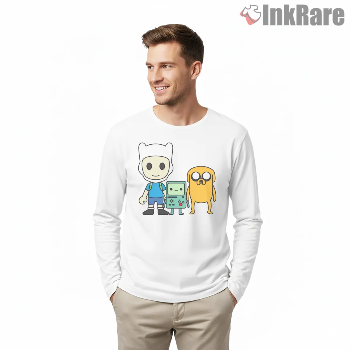 Finn Jake Bmo Trio Classic Minimal Cartoon Long Sleeve White Finn Jake Bmo Trio Classic Minimal Cartoon Shirt on white long sleeve shirt for men graphic tee