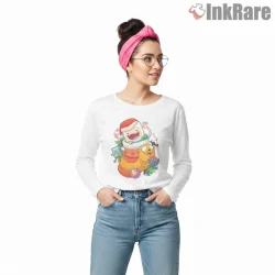 Finn Jake Christmas Holiday Cheer Cartoon Shirt on white long sleeve shirt for women graphic tee