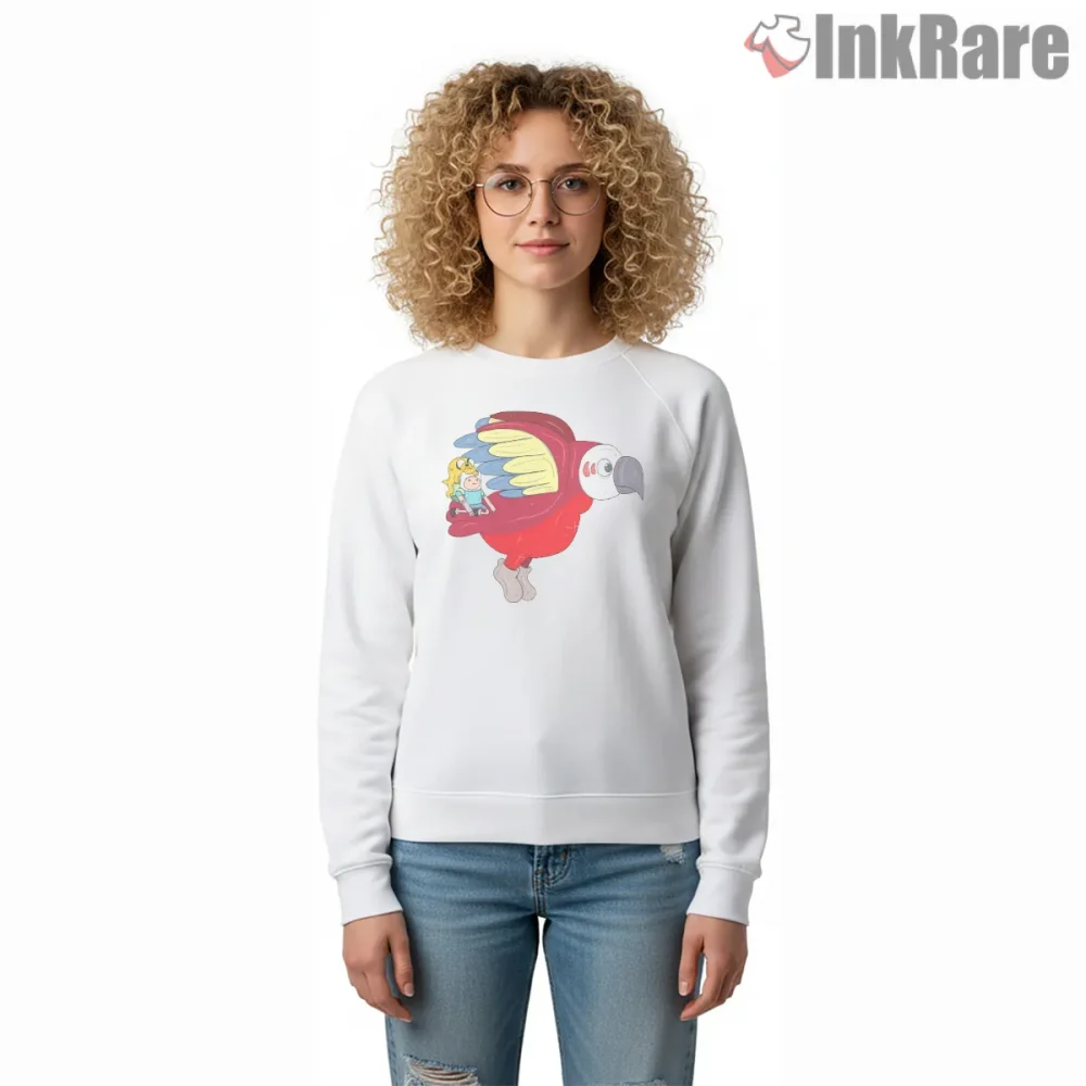 Finn Jake Flying Giant Parrot Adventure Cartoon Shirt on graphic shirt for women graphic tee