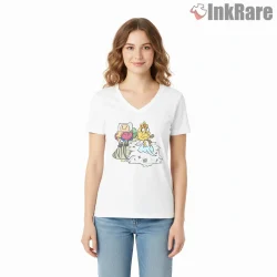 Finn Jake Ice King Sammies Funny Scene Cartoon Shirt on white v-neck shirt for women graphic tee