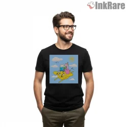 Finn Jake Princess Riding Cloud Adventure Cartoon Shirt on black short sleeve shirt for men graphic tee