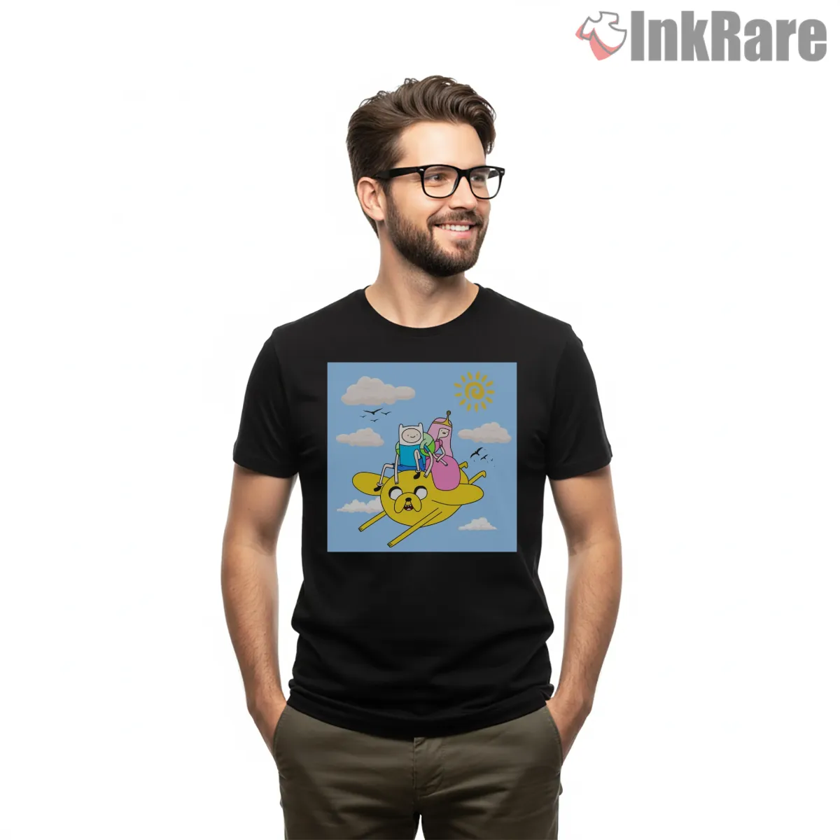 Finn Jake Princess Riding Cloud Adventure Cartoon Short Sleeve Black Finn Jake Princess Riding Cloud Adventure Cartoon Shirt on black short sleeve shirt for men graphic tee