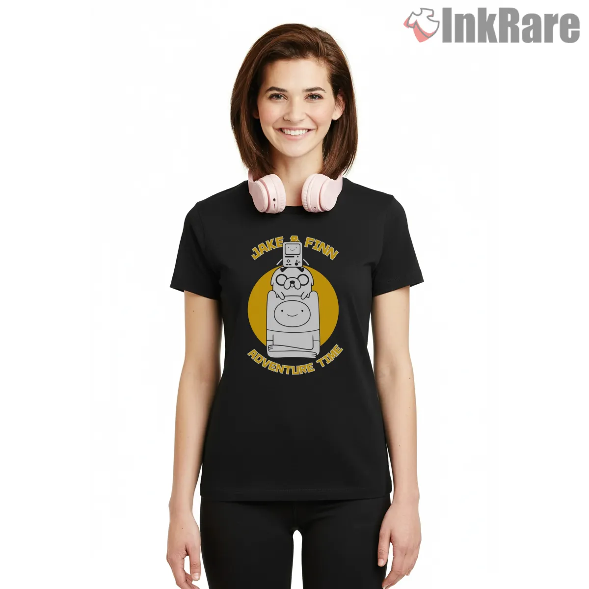 Finn Jake Stack Minimal Logo Style Cartoon Short Sleeve Black Finn Jake Stack Minimal Logo Style Cartoon Shirt on black short sleeve shirt for women graphic tee
