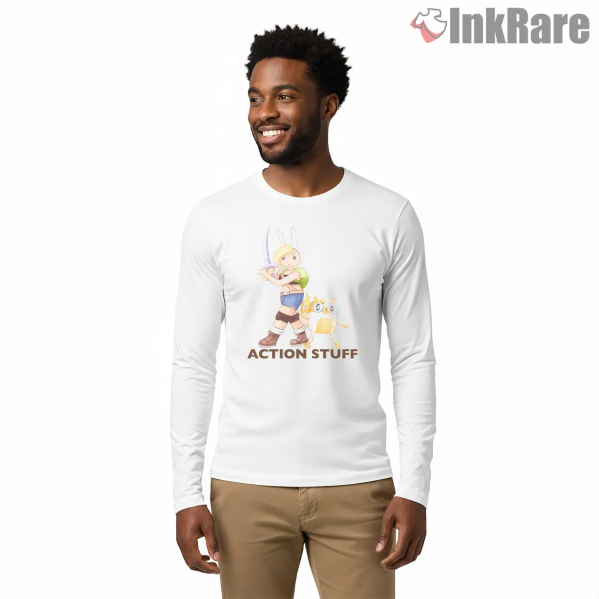 Fionna And Cake Hero Action Adventure Cartoon Long Sleeve White Fionna And Cake Hero Action Adventure Cartoon Shirt on white long sleeve shirt for men graphic tee