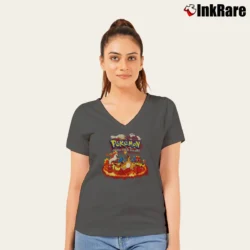 Women’s Fire Type Pokemon Graphic V-Neck Tee in charcoal | Chic Neckline, Soft Texture