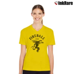 Women’s Fireball Whisky Logo Graphic V-Neck Tee in yellow | Chic Neckline, Soft Texture
