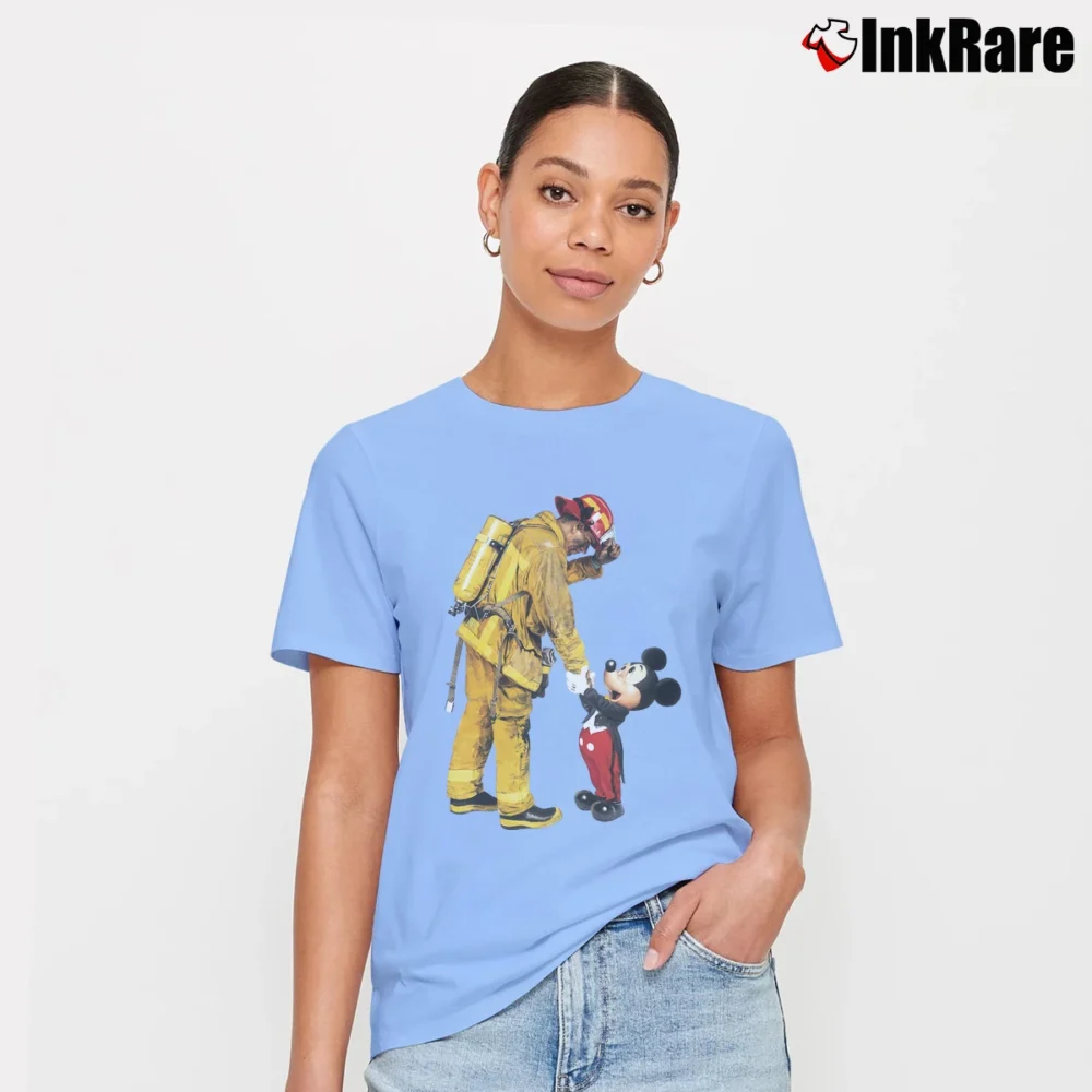Women’s Firefighter Mickey Mouse Custom Signature T-Shirt in light blue | Soft, Flattering Fit