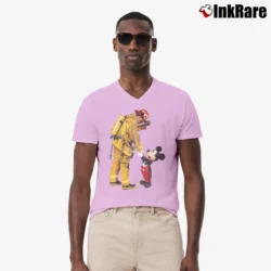 Men’s Firefighter Mickey Mouse Custom V-Neck Tee in light pink | Sharp, Breathable, Everyday Staple