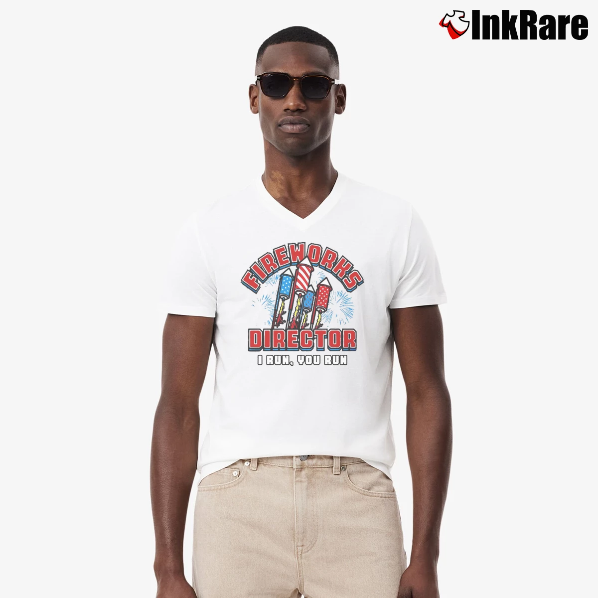 fireworks director i run you run Men’s V-Neck Tee in white – Modern Essential Men’s fireworks director i run you run V-Neck Tee in white | Sharp, Breathable, Everyday Staple