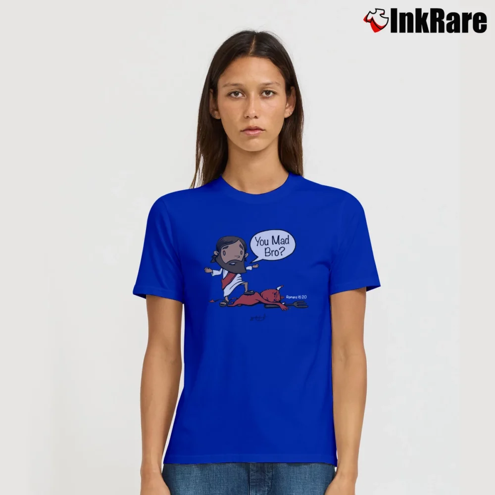 Women’s Fish Shticks You Mad Bro Christian Signature T-Shirt in royal blue | Soft, Flattering Fit