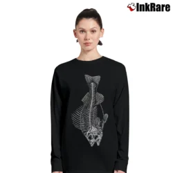 Women’s Fish Skeleton 19 Humorous Graphic Long-Sleeve Top in black | Sleek, Versatile, All-Season