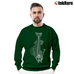 Men’s Fish Skeleton 19 Humorous Graphic Crewneck Sweatshirt in forest green | Cozy Fabric, Clean Style