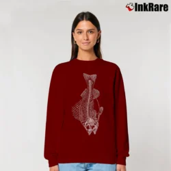 Women’s Fish Skeleton 19 Humorous Graphic Relaxed Sweatshirt in maroon | Soft, Laid-Back Vibe