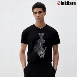 Men’s Fish Skeleton 19 Humorous Graphic V-Neck Tee in black | Sharp, Breathable, Everyday Staple