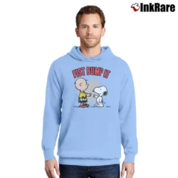 Men’s Fist Bump It Charlie Brown And Snoopy Pullover Hoodie in light blue | Cozy, Durable, Modern Fit