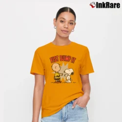 Women’s Fist Bump It Charlie Brown And Snoopy Signature T-Shirt in orange | Soft, Flattering Fit