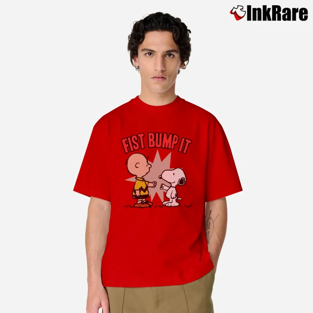 Men’s Fist Bump It Charlie Brown And Snoopy Classic T-Shirt in red | Soft, Breathable Everyday Wear