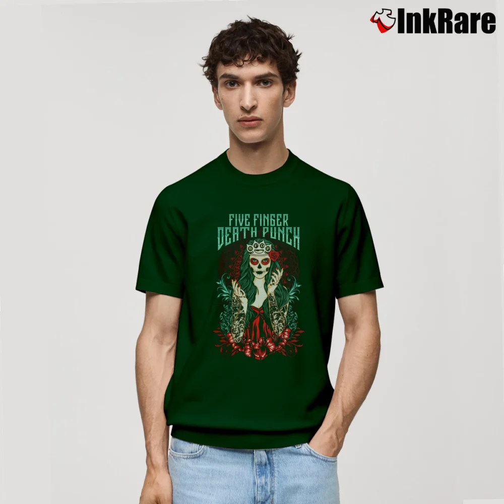 Men’s Five Finger Death Punch Lady Muerta Classic T-Shirt in forest green | Soft, Breathable Everyday Wear