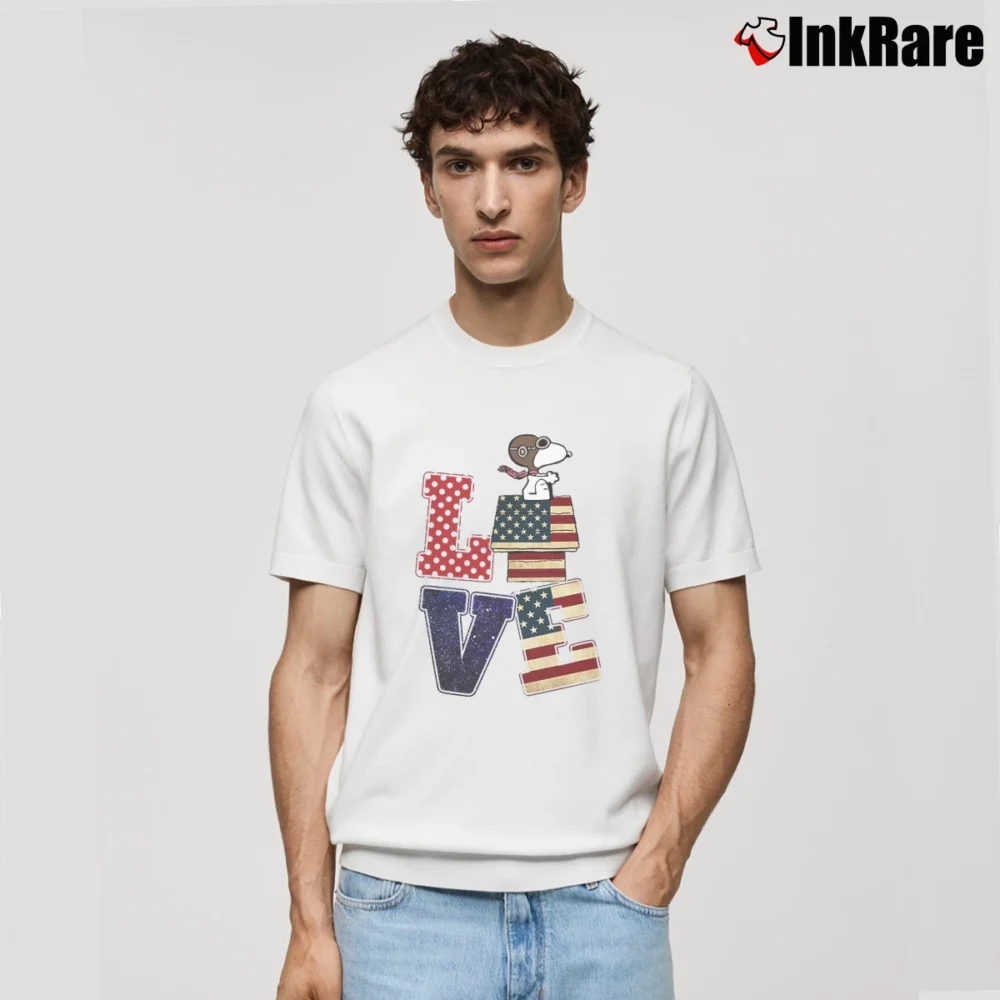 Men’s Flag Amercan Love Snoopy Classic T-Shirt in white | Soft, Breathable Everyday Wear