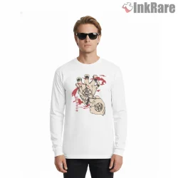 Flame Alchemist Hand Symbol Red Ink Minimal Anime Shirt on white long sleeve shirt for men graphic tee