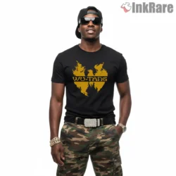 Flame Edge Wu Tang Clan Classic Logo Shirt on black short sleeve shirt for men graphic tee
