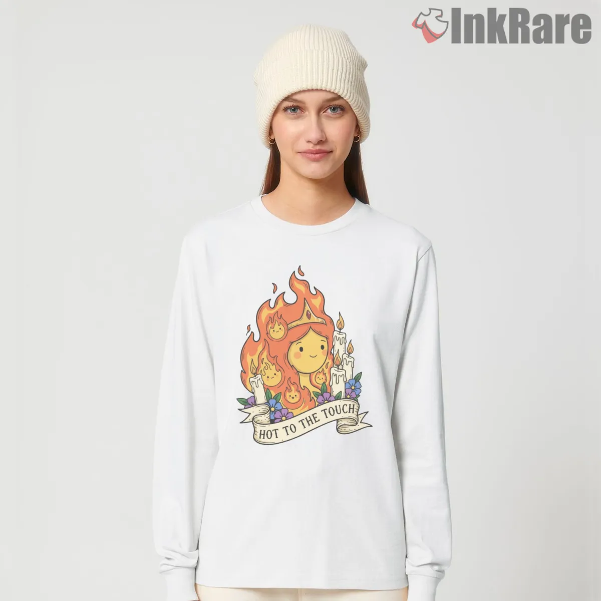 Flame Princess Floral Fire Elemental Cartoon Long Sleeve White Flame Princess Floral Fire Elemental Cartoon Shirt on white long sleeve shirt for women graphic tee