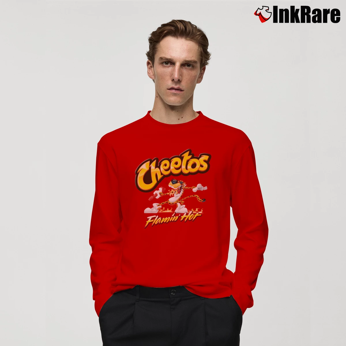 Flamin Hot Cheetos Men’s Long-Sleeve Tee in red – Versatile Layering Men’s Flamin Hot Cheetos Long-Sleeve Shirt in red | Sleek, Lightweight, Year-Round Wear