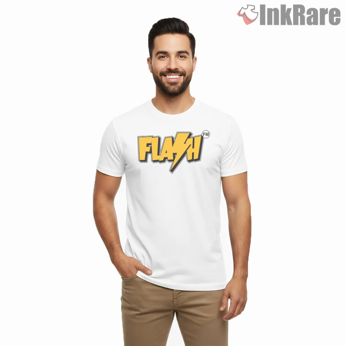 Flash Fm Lightning Logo Retro Radio Gta Shirt on white short sleeve shirt for men graphic tee