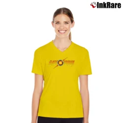 Women’s Flash Gordon Classic Comic Logo V-Neck Tee in yellow | Chic Neckline, Soft Texture
