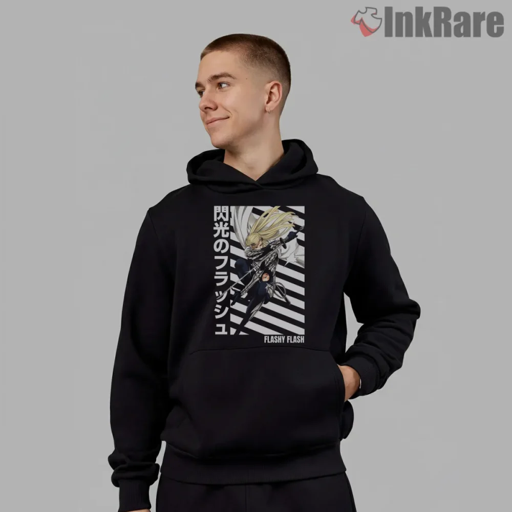 Flashy Flash Speed Ninja Anime Shirt on black hoodie for men graphic tee