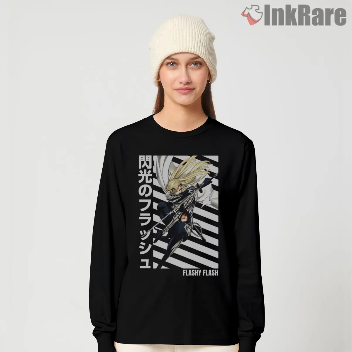 Flashy Flash Speed Ninja Anime Long Sleeve Black Flashy Flash Speed Ninja Anime Shirt on black long sleeve shirt for women graphic tee