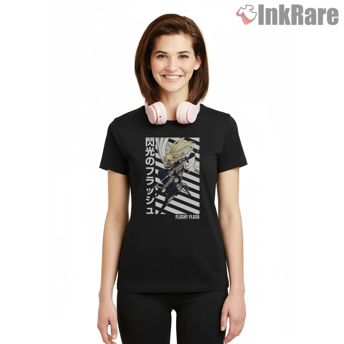 Flashy Flash Speed Ninja Anime Shirt on black short sleeve shirt for women graphic tee