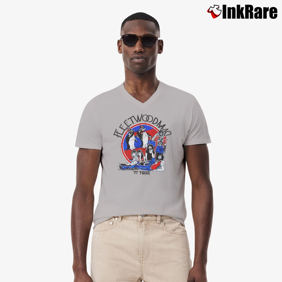 Fleetwood Mac 77 Tour Men’s V-Neck Tee in sport grey – Modern Essential Men’s Fleetwood Mac 77 Tour V-Neck Tee in sport grey | Sharp, Breathable, Everyday Staple