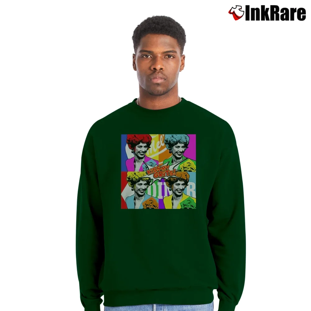 Men’s Flo White Alice TV Pop Art 70s Sitcom Crewneck Sweatshirt in forest green | Cozy Fabric, Clean Style