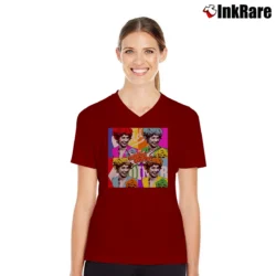 Women’s Flo White Alice TV Pop Art 70s Sitcom V-Neck Tee in maroon | Chic Neckline, Soft Texture