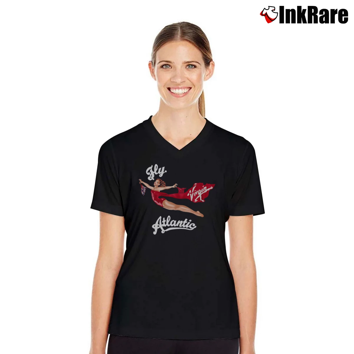 fly virgin atlantic Women’s V-Neck Tee in black – Flattering Fit Women’s fly virgin atlantic V-Neck Tee in black | Chic Neckline, Soft Texture