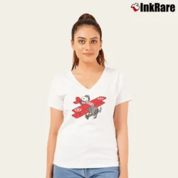 Women’s Flying Ace Snoopy V-Neck Tee in white | Chic Neckline, Soft Texture
