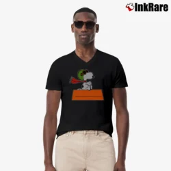 Men’s Flying Snoopy Red Baron Pilot Peanuts House V-Neck Tee in black | Sharp, Breathable, Everyday Staple