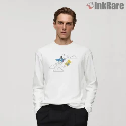 Flying Super Snoopy And Woodstock Shirt on white long sleeve shirt for men graphic tee