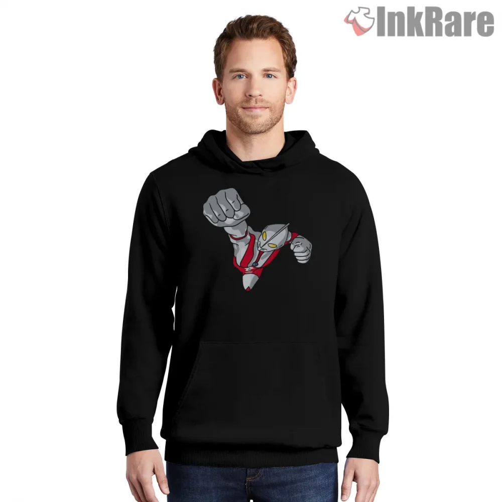 Flying Ultraman Classic Hero Punch Shirt on black hoodie for men graphic tee